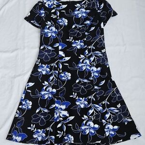 Alyx Black Midi Dress with Blue and White Floral Print